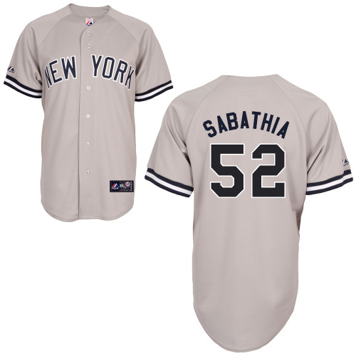 CC Sabathia #52 MLB Jersey-New York Yankees Men's Authentic Replica Gray Road Baseball Jersey - Click Image to Close